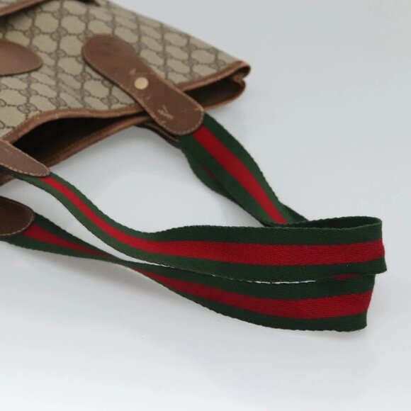 GUCCI GG Supreme Web Sherry Line Tote Bag PVC Beige 41 004 4465 Auth ti2974 - Picture 9 of 16